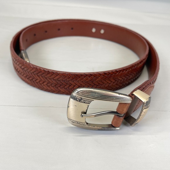Ping Other - PING Brown Italian Leather Basketweave Belt Mens Size 38 Western Buckle